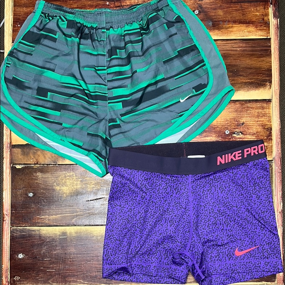 Nike Pro Purple and Green Shorts Set